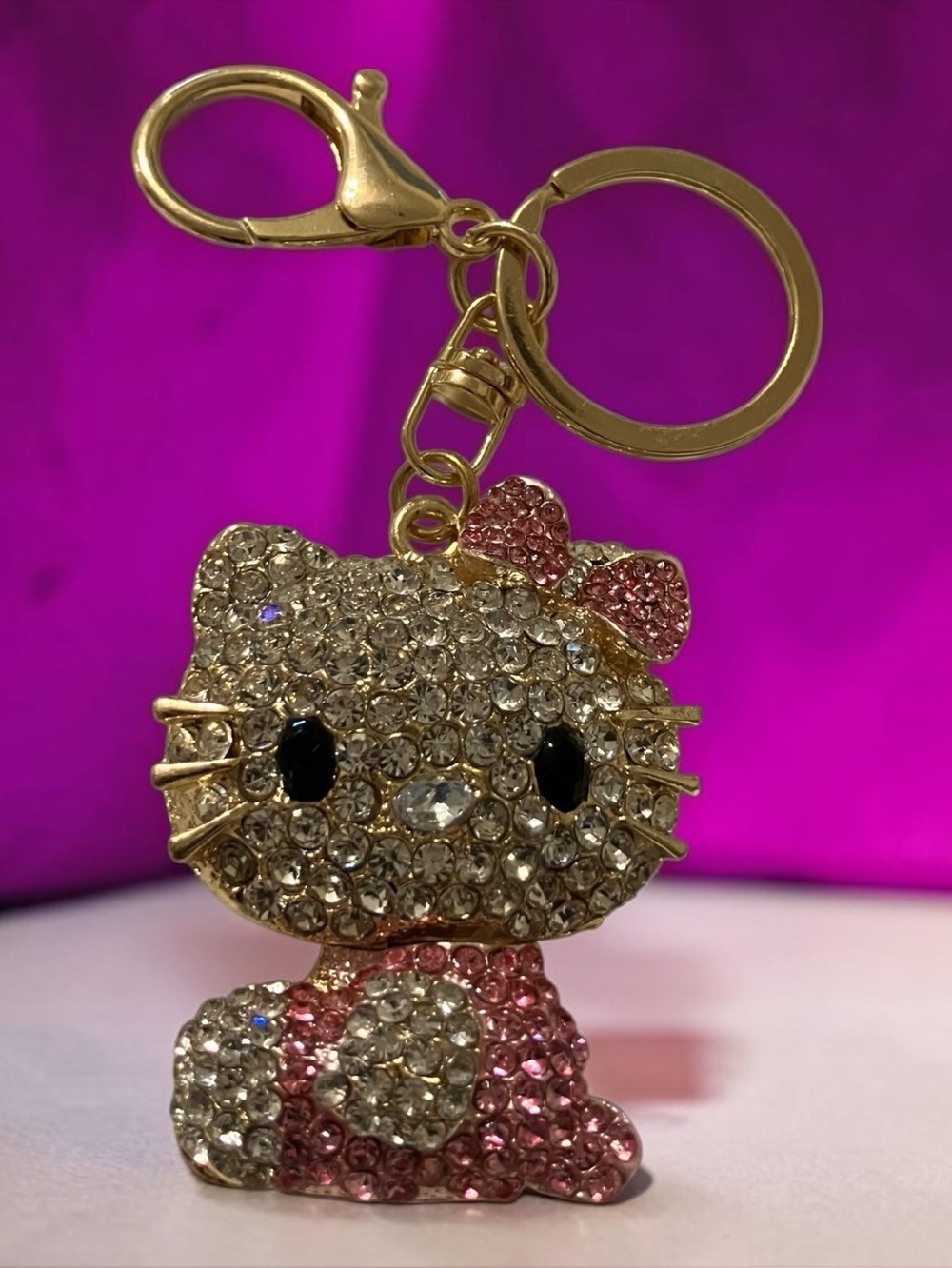 Crystal Kitty Keychain - Pink & Gold Sparkle
